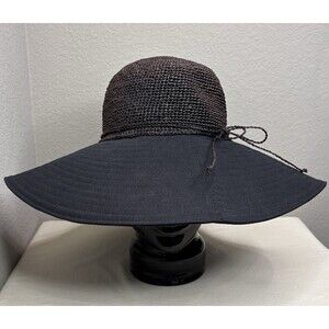 Helen Kaminski Raffia Crown Hat Black Brim Designer Summer Vacation